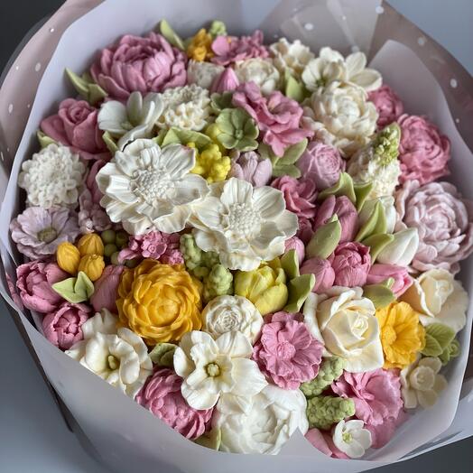 Букет большой из зефира ручной работы на день рождения, праздник, торжество, диаметр 37 см