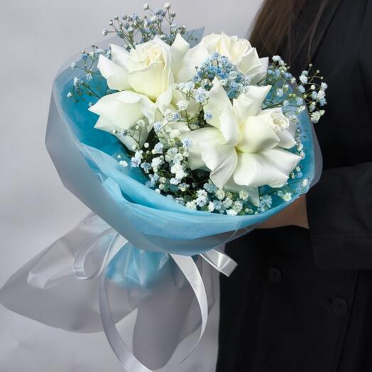 Bouquet of French rose and gypsophila