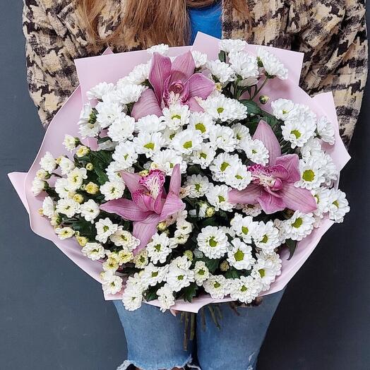 Бабочки в летнем саду 🤍Букет с сантини и орхидеей 🥰 Розовая орхидея Ромашка Ромашки
