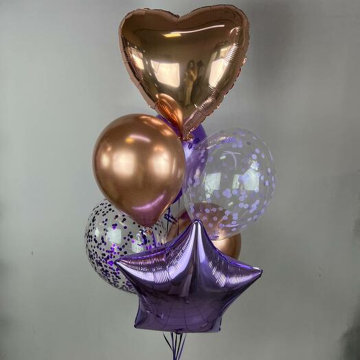 Fountain of helium balloons Golden Lilac