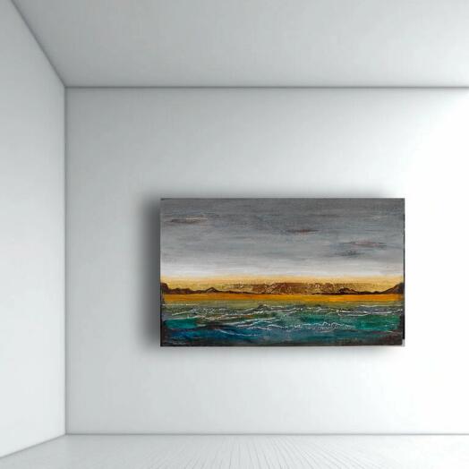 Картина интерьерная фактурная абстрактный морской пейзаж с золотом