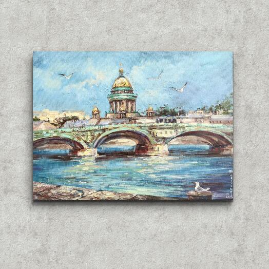 Картина Свежий ветер на Неве оригинал 30х40 см