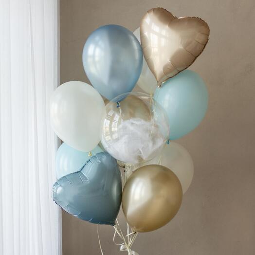 Связка воздушных шаров «Утренний туман» с грузиком | 11 шаров, 1 груз