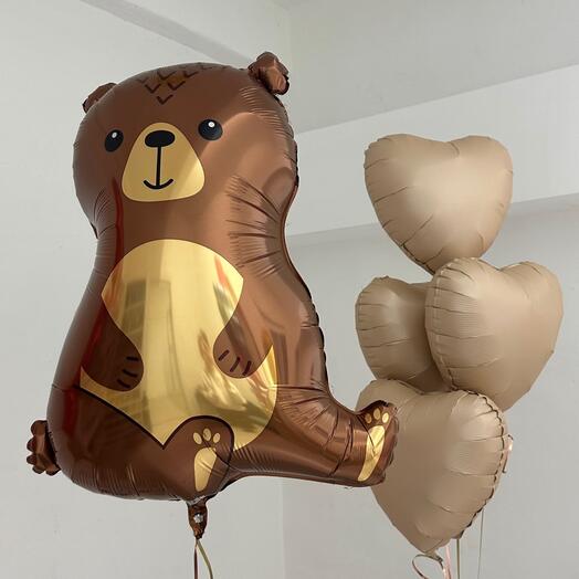 Шарики сердечки с мишкой