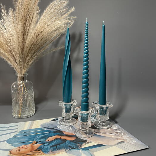 Свечи Интерьерные в цвете Синий Изумруд