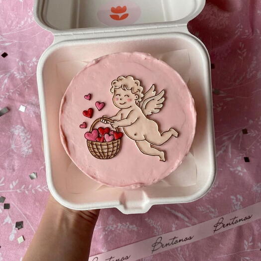 Бенто торт на День Святого Валентина купидон с корзиной с сердечками, коллекция «14 февраля»