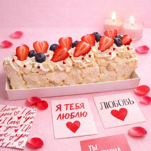 Меренговый рулет с сердечками