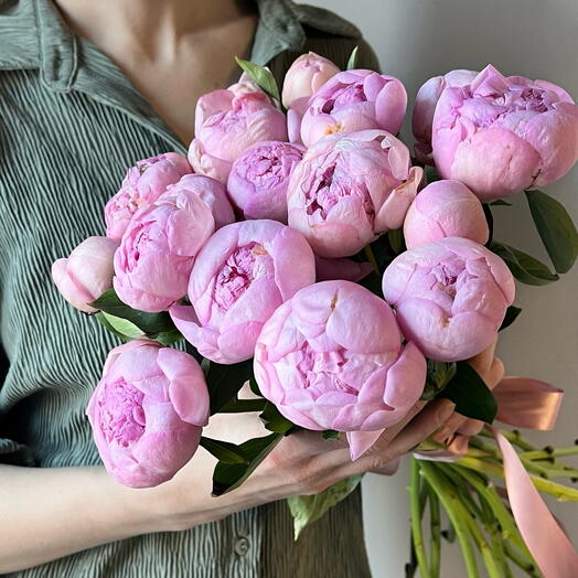 Букет из 15 розовых пионов