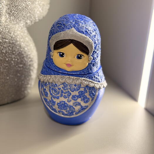Шкатулка матрешка васильковая