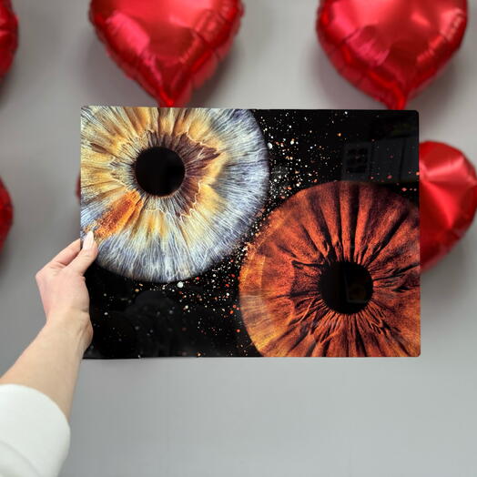 Парная картина радужек глаз на металле 30х40см