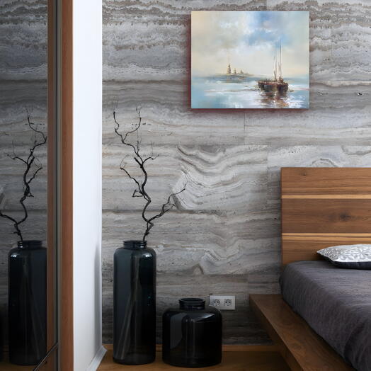 Тишина — морской пейзаж Санкт-Петербурга, картина маслом, авторская живопись для интерьера