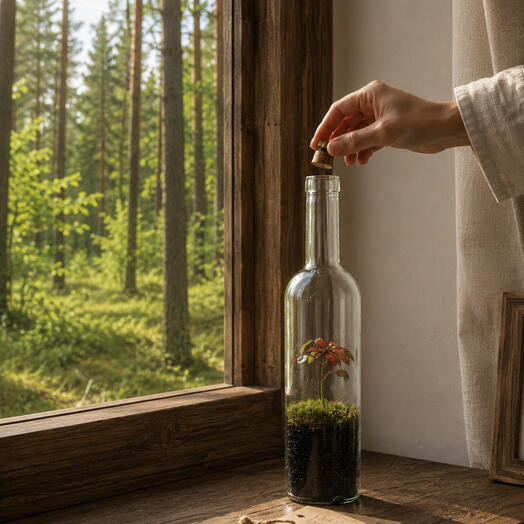 Экосистема в бутылке Bottle 3 с живым мхом и растением