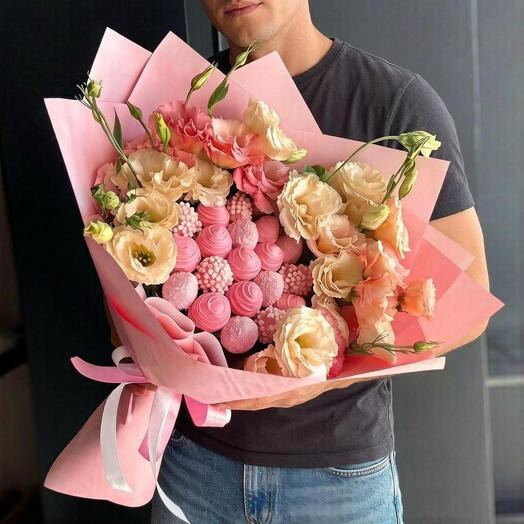 Эустома, клубничка в белом шоколаде🥰