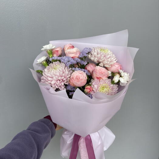Букет хризантема с кустовой розой🌸