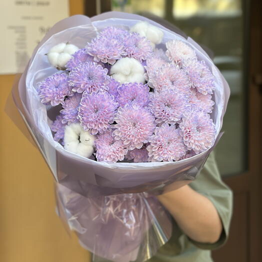 Букет из хризантем с хлопком 💟