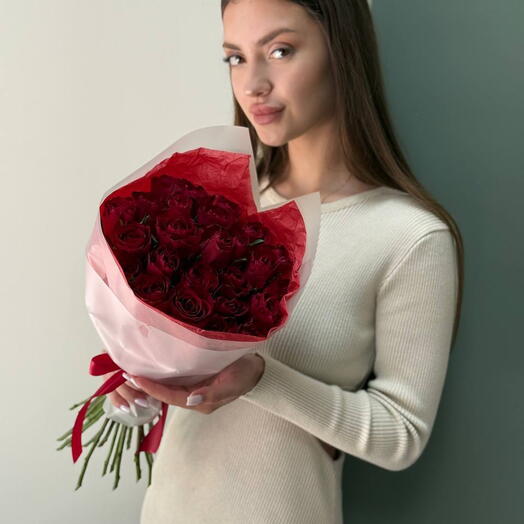 25 красных роз 40 см 272