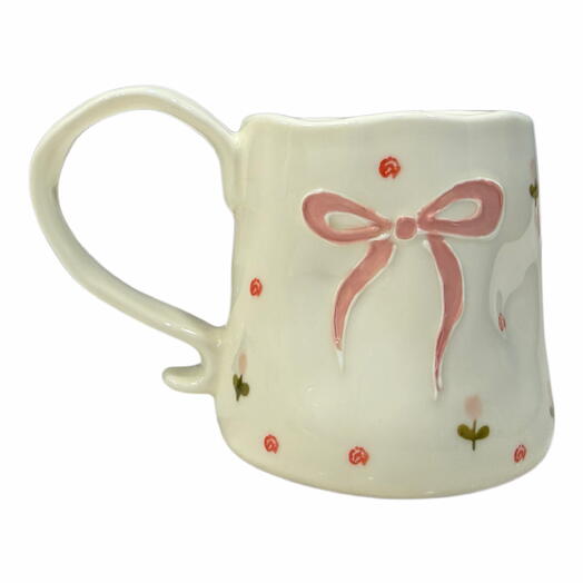 Дизайнерская кружка подарок с бантиком 10см. Designed cup with bow pink 10cm