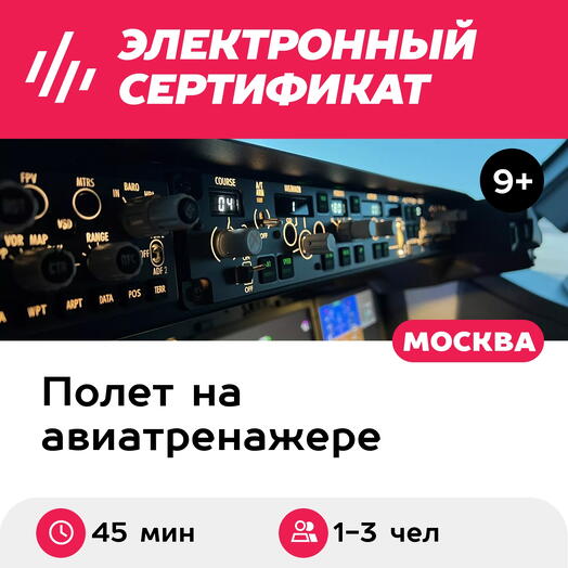 Подарочный сертификат Полет на авиатренажере самолета Boeing 737 MAX, 45 мин., 1-3 чел., выходные
