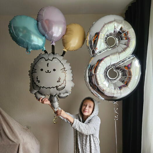 Шар кот пуш мяу на 8лет дочки, сына, девочки, мальчика-2шара