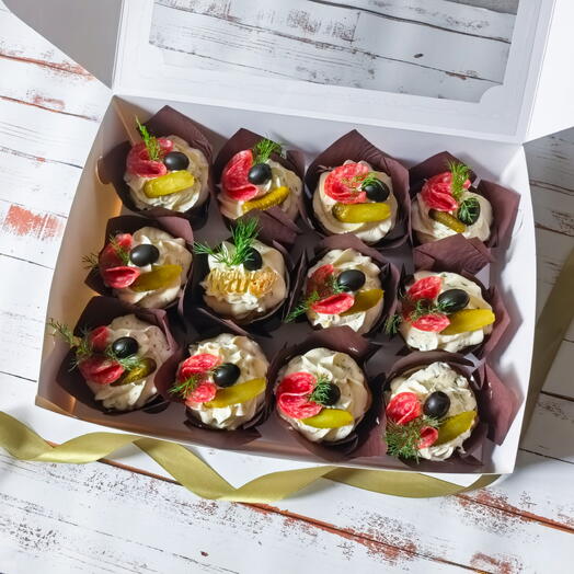 Капкейки не сладкие, капкейки закусочные 12 штук, для папы, мужа, брата, босса, подарок на 23 февраля, день отца