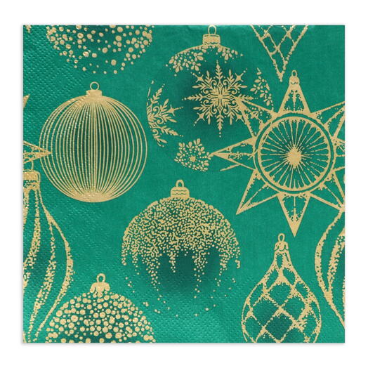 Салфетки новогодние бумажные Home Collection «Золотые украшения на зеленом», 3 слоя, 33×33 см, 20 шт