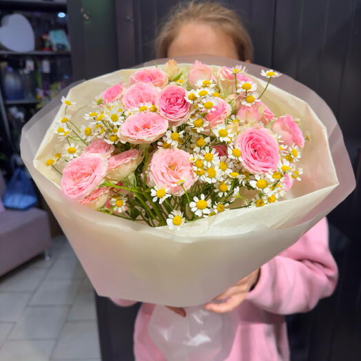 Букет кустовых 🌼👑 премиум пион роз и ромашек «Wild Aesthetic» 🌿