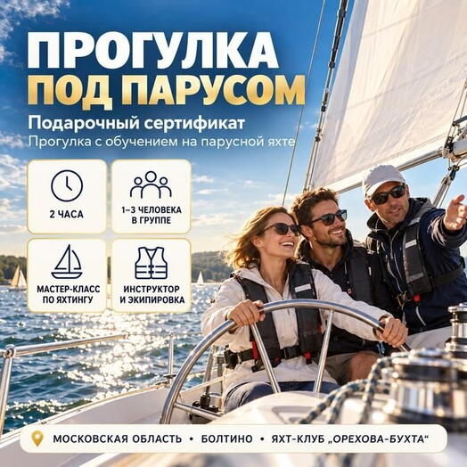 Подарочный сертификат «Прогулка с обучением на парусной яхте» (2 часа, 1 человек (в группе))