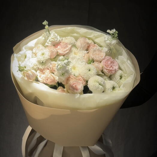 ✅ДЛЯ ЛЮБИМОЙ✅Букет из хризантемы кустовой, хризантемы сантини, Роза кустовая бомбастик, гвоздика белая и маттиола белая