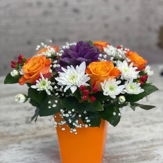 Flowers in a box leaf fall