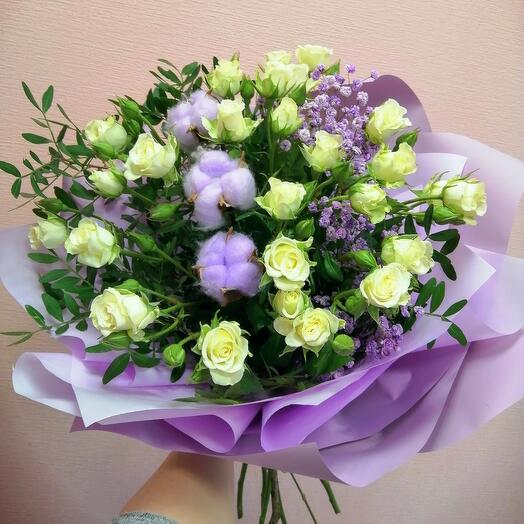 Bouquet with bush rose and gypsophila