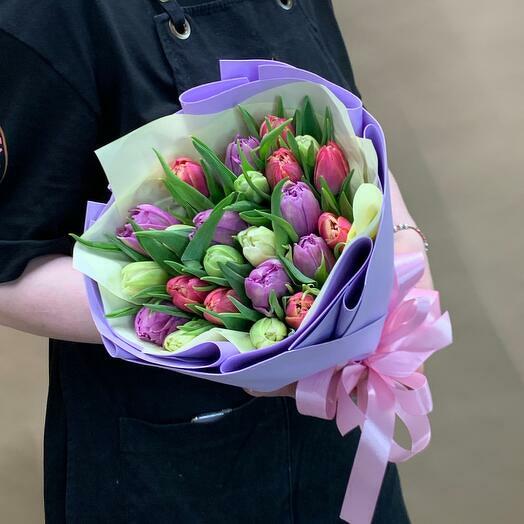 Mix of peony tulips in a stylish package