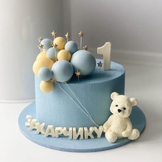 Детский торт с мишкой и шарами, без велюра