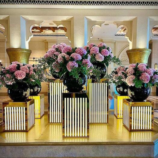 Hydrangea pink 7 vases