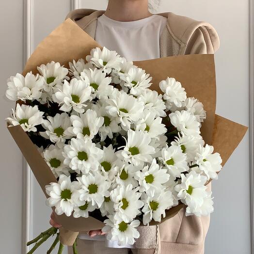 Пышный букет «Ромашки в крафте🌼» / хризантема / объёмный букет