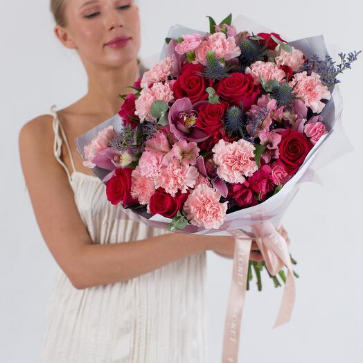LARGE BRIGHT BOUQUET OF ROSES, ORCHIDS 323