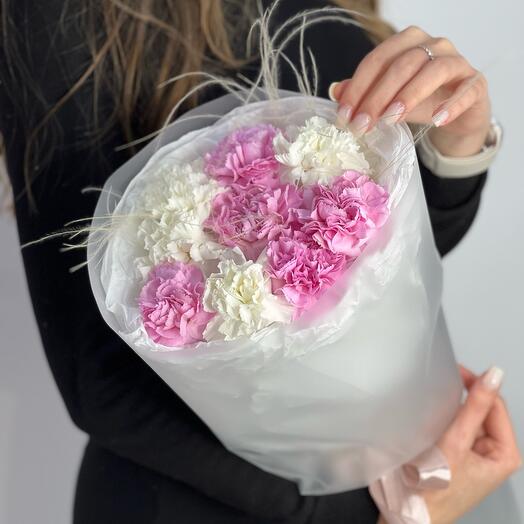 Букет стойкие диантусы (гвоздика) для нее🌸 (9 штук)/ цветы с доставкой в Казани