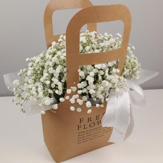 Gypsophila in a craft mini handbag