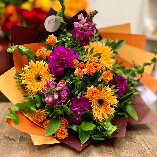Purple   orange boquet