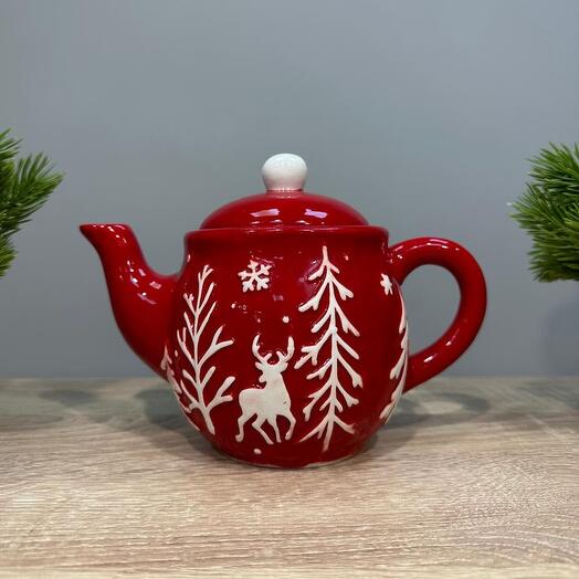 Чайник заварочный Рождественский Сочельник керамика красный 900 мл