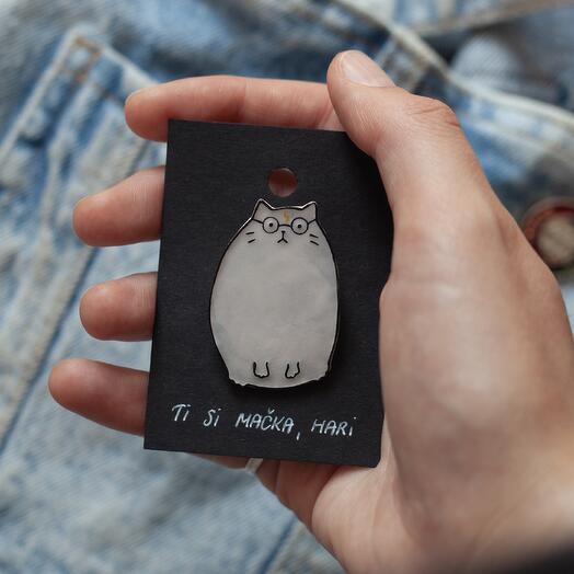 Handmade ceramic brooch You are a cat, Harry