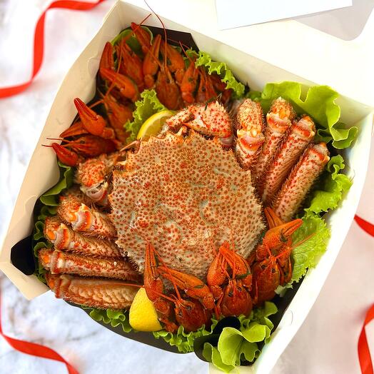 Мужской букет, коробочка с раками и крабом на день рождение мужу, папе, зятю, брату