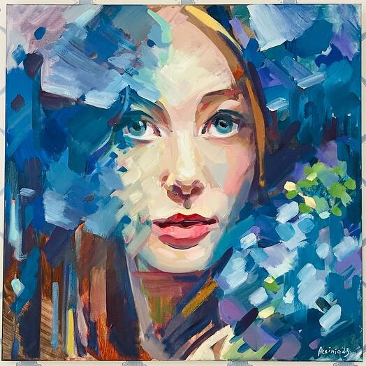 Картина Гортензия художника Оксана Бурякова, холст, масло 60/60