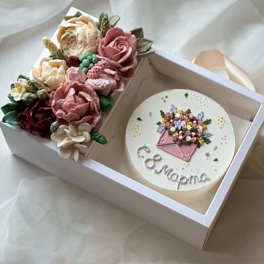 Подарочный Набор Торт+Зефирные Цветы