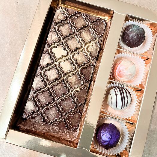 Набор с дубайской плиткой и трюфелями 4 шт подарок коллеге, сотруднику, руководителю