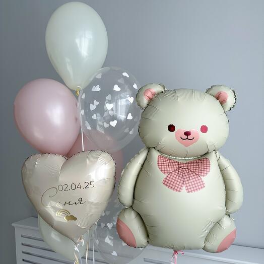 Гелиевые шары для девочки с мишкой. Сет 1599