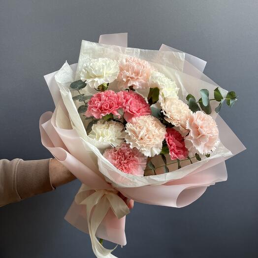 Delicate dianthus with eucalyptus