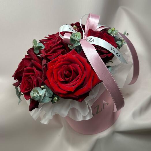 🌸Красные розы с эвкалиптом