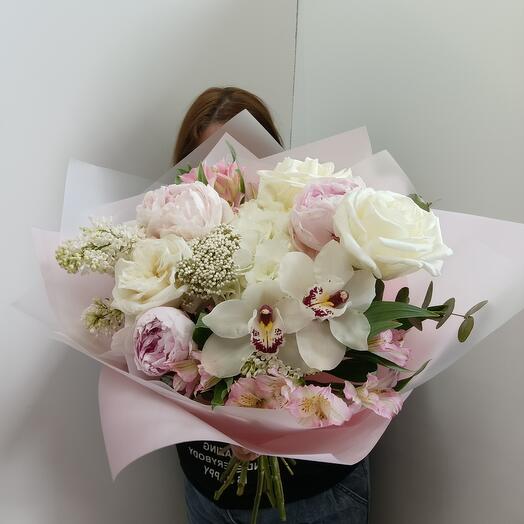 "Delicate petal" hydrangea, peony, lilac, orchid, alstermeria, ozothamnus