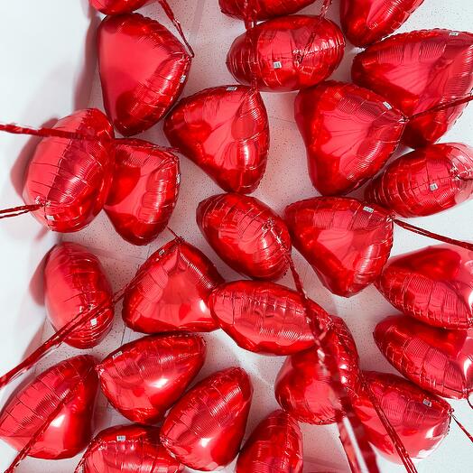 Охапка красных сердец с дождиком, 25 шаров