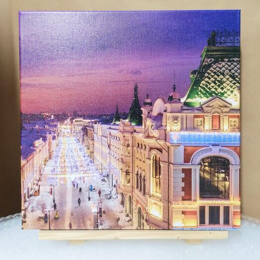 Картина на холсте 20*20 Нижний Новгород Покровка на закате